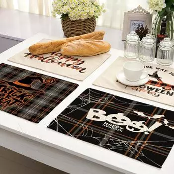 Halloween Placemats Linen Ghost Festival Kitchen Dinning Table Mats Bowl Coffee Cup Pads Mats Halloween Party Supplies Accessori 42x32CM