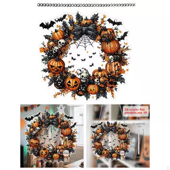 Halloween Pumpkin 2D Acrylic Pendant Decoration,Horror Sturdy Hanging Ornament for Front