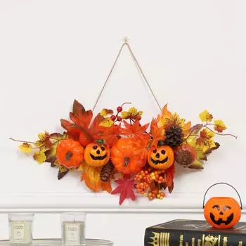 Halloween Pumpkin And Maple Leaf Wall Hanging Ornament For Holiday Home Decor Halloween Maple Leaf A