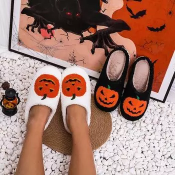 Halloween Pumpkin Autumn And Winter Men And Women Couple Cotton Slippers Home Indoor Cute Thick Bottom Card 36-37