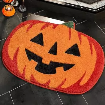 Halloween Pumpkin Bath Mat Anti Slip Washable Absorbent Carpet Suitable for Shower Bathtub and Home Decoration оранжевый