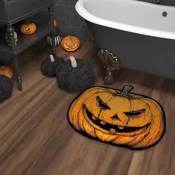 Halloween Pumpkin Bath Mat Bathroom Foot Mats Absorbent Quick Dry Shower Rug Anti-slip Bathtub Pad Doormat Washable 50cmx60cm