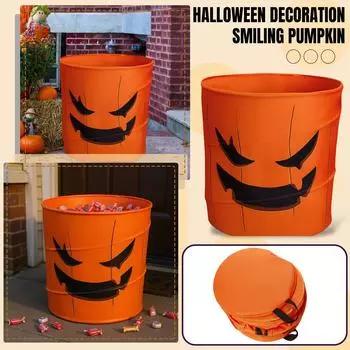 Halloween Pumpkin Candy Holder – Foldable & Reusable Bucket With Scary Face For Kids’ Holiday Fun One Size оранжевый