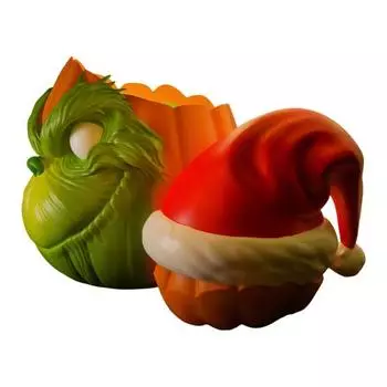 Halloween Pumpkin Face Statue Spooky 3D Printed Green Elf Pumpkin Figurine Collectible Christmas Ornament for Home Decor A