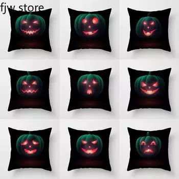 Подушка с изображением тыквы и привидения на Хэллоуин, наволочка для дивана, офиса, автомобиля, спальни, домашнего декора, подарка на праздник 45x45 см 40x40cm