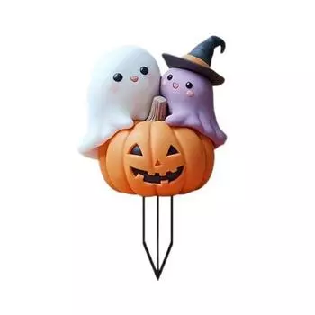 Halloween Pumpkin Ghost Yard Sign Decoration Metal Stake Outdoor Fall Yard Ornament Horror-themed Home Decor
