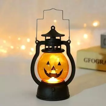 Halloween Pumpkin Lantern Decoration Ornament Creative Small Oil Lamp Led Electronic Wind Light Pendant Hand-held Small Lantern A-1PC