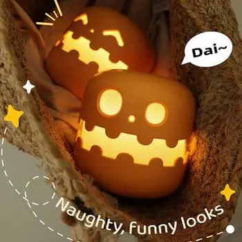 Halloween Pumpkin Night Light with Smiling Face Soft Glow Timer Function USB Rechargeable Pumpkin Night Light Desk Decor A