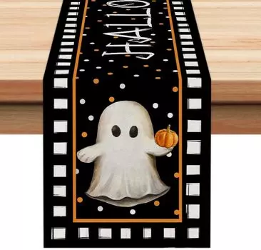 Halloween Pumpkin Spooky Ghost linen Table Runners fall Polka Dots Dresser Scarf decor Farmhouse Holiday Dining Table decoraion 150x33cm 59x13inch