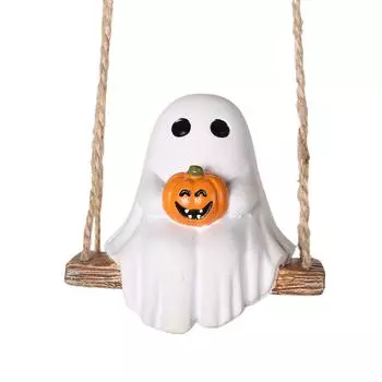 Halloween Pumpkin Swing Sitting Garden Decoration Pendant Resin Crafts One Size белый