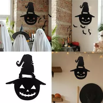 Тыква на Хэллоуин с ведьминой шляпой, металлическая вывеска, настенная скульптура, настенные украшения, подвесные таблички для домашнего праздника, орнамент