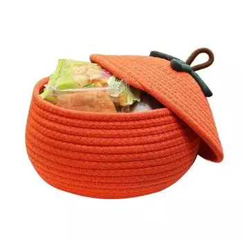 Halloween Pumpkin Woven Basket Halloween Pumpkin Basket with Dust-Proof Lid Seasonal Decor Home Organization Bin Cute Basket