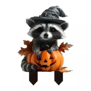 Halloween Raccoon Yard Stake Raccoon And Pumpkin Sign with Stakes Fall Decoration Stake for Home Courtyard Garden Patio Decoration чёрный