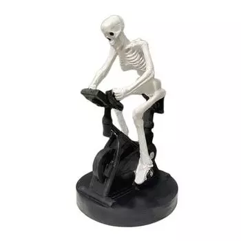 Halloween Riding Bike Skeleton Statue Animated Fitness Bicycle Skeleton Figurine Resin Sculpture Gothic Cycling Skeleton Ornament A