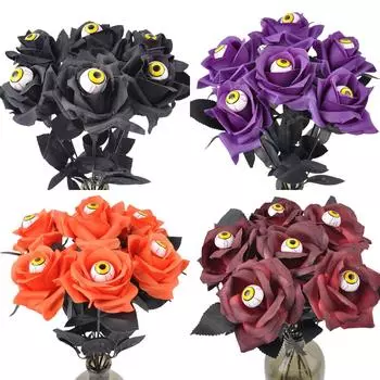 Halloween Role-Playing Prop Artificial Rose with Eye Balls Fake Flower Horror Flower Rose with Eye Balls Horror Decoration Prop 10pcs фиолетовый