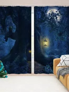 Halloween Scenery Pumpkin Head Printing Home Men Women Bedroom Living Room Curtain Shading Cloth Custom Hook Decorative Curtain W132xH164cm 52x65in&Hook