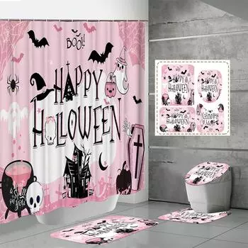 Halloween Shower Curtain Shower Curtain Set Bathroom Curtains Toilet Mat Floor Mat U-Mat Waterproof Bathtub Curtains One Size