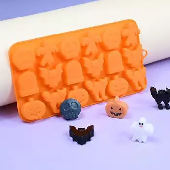 Halloween Silicone Mold 18 Cavity Chocolate Mold Pumpkin Ghost Skull Non-Stick Baking Candy Mold Home DIY Bakeware Party Supply