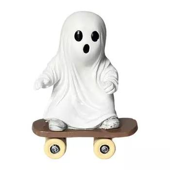 Halloween Skateboard Ghost Statue Cute Resin Ghost on A Skateboard Figurine for Tabletop Centerpiece Bookshelf Tiered Tray Decor белый