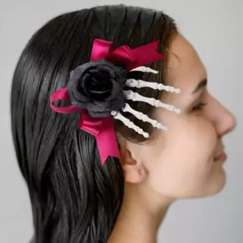 Halloween Skeleton Hand Skeleton Hairpin Ghost Festival Horror Rose Bow Ghost Hand Side Hairpin Party Hairpin
