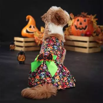 Halloween Skeleton Pumpkin Skirt Pet Dog Cat Clothes Skirt Pet Halloween Party Bat Drop Skirt Pet Dog Cat Accessories B/S