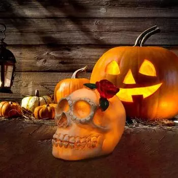 Хэллоуин Череп Ночной Светильник Роза Жуткий Призрак Ремесло из Смолы Реалистичное с Фестивальной Светодиодной Атмосферой B