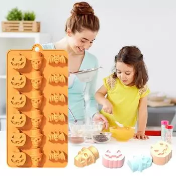 Halloween Skull Pumpkin Silicone Mold 3D Candy Mold Halloween Cake Chocolate Jelly Candy Baking Mold for Holiday Baking