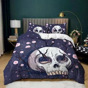 Halloween Skull Three-Piece Home Textiles Bedding Quilt Cover Pillowcase 135 * 200 (two-piece set) 90g
