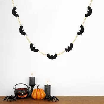 Halloween Small Wood Chips Hemp Rope Beads Home Halloween Carnival Night Wooden Beads Wall Decoration Pendant One Size чёрный
