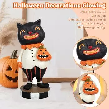 Halloween Smiling Cat & Pumpkin Plastic Figurine One Size чёрный
