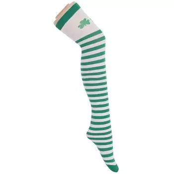 Halloween socks, green and white double-sided clover striped socks, Christmas stockings, knee stockings, Christmas stockings One Size