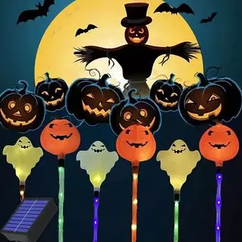 Halloween Solar Ghost Pumpkin Lantern One Drag Six Color Changing Outdoor Decoration Lighting Lanterns for Porches And Courtyard