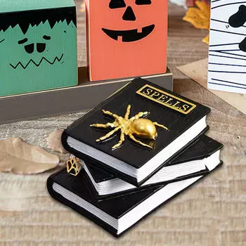 Halloween Spellbook Mini Book Statue Decorative Spooky Tabletop Decoration Ornament for Bookshelf