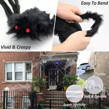 Halloween Spider Decoration Outdoor Black Soft Hairy Scary Spider Realistic Spider Props For Home Yard Party Decoration