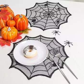 Halloween Spider Web Tablecloth Happy Halloween Party Decor Lace Tablecloth Table Mat Horror Prop Halloween Party Supplies