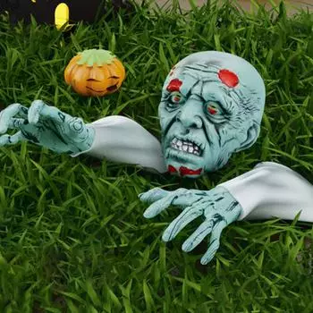 Halloween Stakes Realistic Skeleton Face And Arms Lawn Stakes Realistic Skeleton Stakes Green Skeleton Bone Head And Hands зелёный