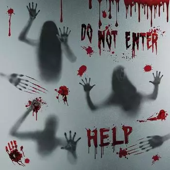 Halloween Stickers Glass Window Ghost Horror Stickers Home Party Holiday Decoration Blood Fingerprints Electrostatic Stickers