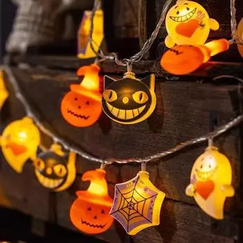 Halloween String Lights Plastic Pumpkin Bat Spider Ghost Pendant Fairy Light Halloween Decorations 2024 trick or treat Gift