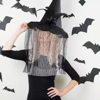 Halloween Striped Lace Witch Hat, Halloween Costume Decoration One Size