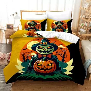 Halloween - Style Digital Printed Duvet Kit - Polyester - Bedroom Decor -1 Bed cover +2 Pillowcases (no pillow core) 173x229cm