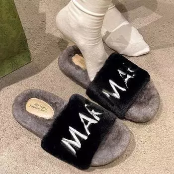 Halloween Style Home Fluffy Slippers Women Winter Soft Sole Plush House Slippers Woman Flat Heel Casual Warm Cotton Shoes 35 бежевый
