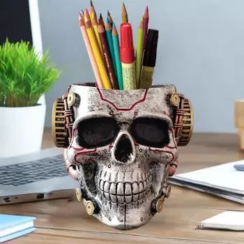 Halloween Style Mechanical Resin Craft Pen Holder Makeup Brush Bucket Desktop Decoration Ornaments One Size