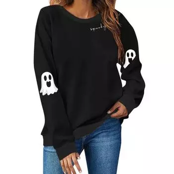 Halloween Sweatshirts for Women Spooky Season Graphic Cute Ghost Sweater Pullover Long Sleeve Crewneck Tops XXL