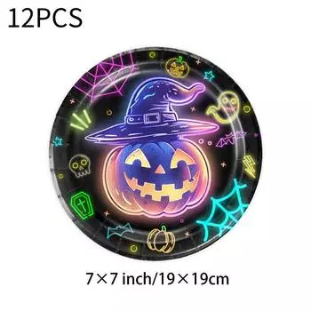Halloween Tableware Party Set Luminous Plate Cups Napkins Tablecloth Celebration 7in Plate