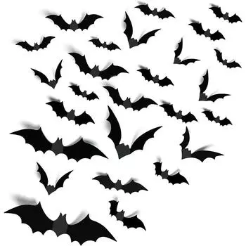 Halloween Themed 3D Stereoscopic Bat Party Scene Decoration Horror Window Stickers Halloween Home Decoration 12pcs