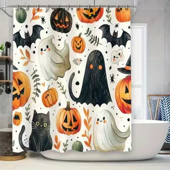 Halloween-themed shower curtain featuring spooky ghosts and ghouls perfect for your haunted house! 90x180cm