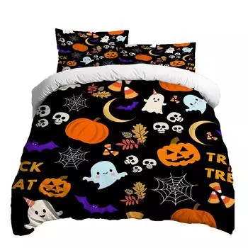 Halloween Three-piece Bedding Set Quilt Cover Pillowcase Brushed Fabric Thickened XS