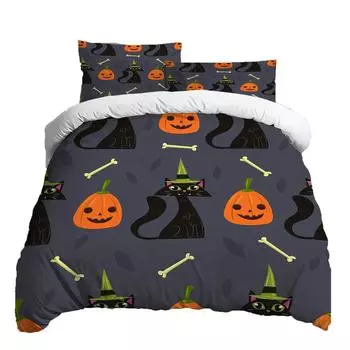 Halloween Three-piece Bedding Set Quilt Cover Pillowcase Brushed Fabric Thickened XS