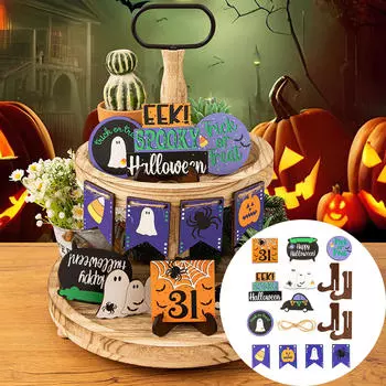 Halloween Tiered Tray Decorations Table Centerpieces, Wood Signs, Tabletop Ornaments for Indoor,