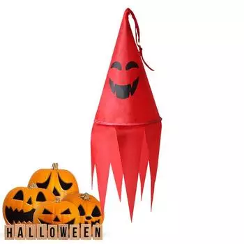 Halloween wind pipe flag ghost wind direction flag with colored lights and tassels reusable home holiday party decoration чёрный